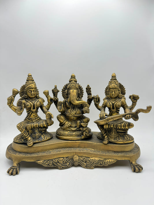 Brass Lakshmi, Ganesh & Saraswati Statue