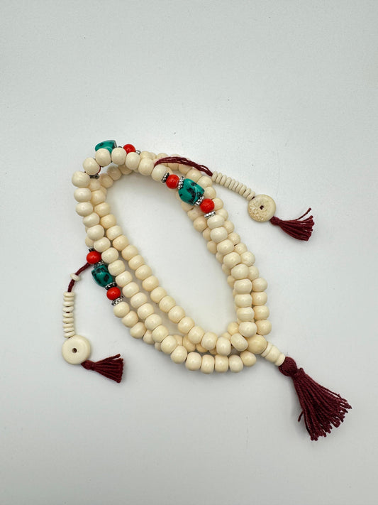 Red Sandal Wood Mala with Turquoise Beads