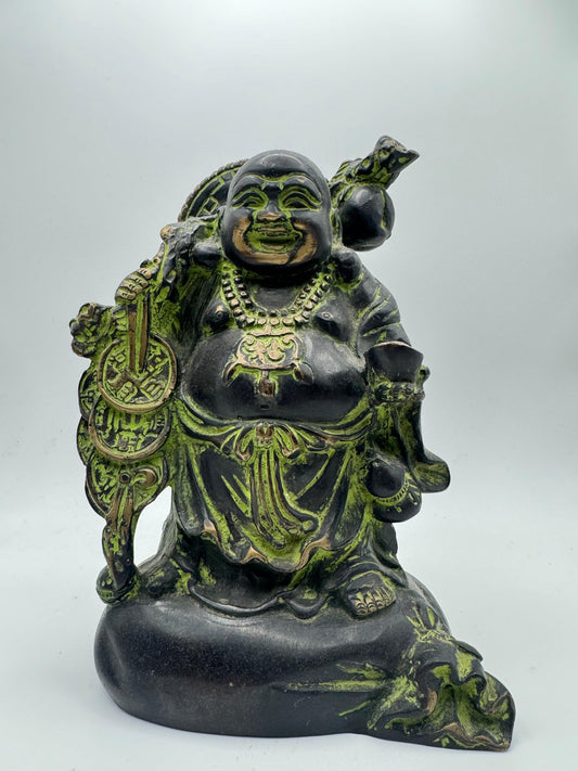 Brass Laughing Buddha With Coins for Wealth & Prosperity